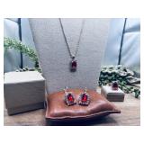 Ruby red rectangular jewelry set