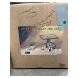 18-inch square glass end table features a