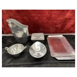 5 pc. Pewter Bowls, Vase, Etc.