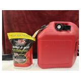 Red 5-gallon Plastic gas can and snake a way