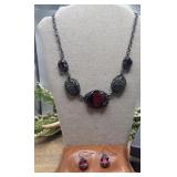 Red Bead Necklace and matching earring set.