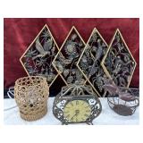 6 pc.retro-styled wicker candle holder, metal cage