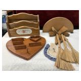 7 pc. wooden bow and heart wall shelves, a wooden