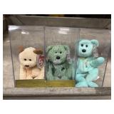 3 TY Beanie Baby Bears in Plastic Cases
