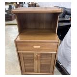 Wooden Rolling microwave cart with a drawer and