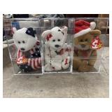 3 beanie babies in there protective case