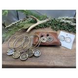 Faux coin set of buffalo earrings and set of 5