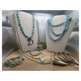 These beaded necklaces  features faux turquoise