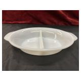 Vintage milk glass split Oval serving bowl.