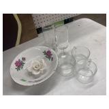 Chinese fine china soup bowl And 2 clear glass