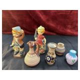 6 Vintage Mini Mexican folk art figurines and vase
