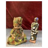 2 pc. vintage handmade doll dressed in colorful