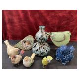 7pc. Bundle of sparrows and Unique vase.