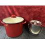2 Pc. Red, Enameled Steel Stockpot