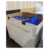 ULINE Storage Container, with 14 blue bins with 1