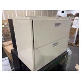 Beige 2-drawer lateral metal filing cabinet, has