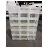 18 ULINE CLEAR PLASTIC STACKABLE STORAGE