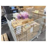 Wire Crate full of cleaners and chemicals Uline