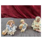 3 pc. porcelain collector doll  curly blonde hair