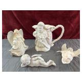 4 pc. White unpainted ceramic bisque Santa Claus
