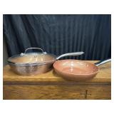 Gotham Steel and Copper Chef copper frying pans.