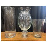 3 Large clear beautiful different style vases