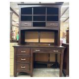 Tall Dark Brown Wooden Desk and Hutch