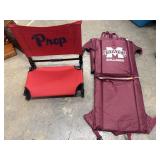 2 maroon Logo Brands stadium seat and 1 stadium
