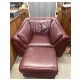 Burgundy Leather Armchair and Ottoman Set