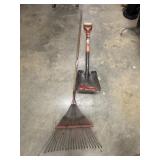 Metal Leaf Rake and shovel.