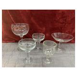5 misc shaped glass Goblets.