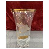 Bohemia Crystal tulip vase with gold trim.