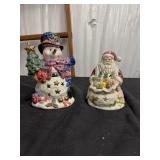 Ceramic Snowman and Santa Clause Candle Holders