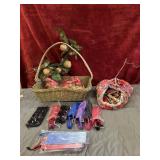 Basket, Reading glasses with cases a pin bag.