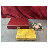 3 pc. Vintage  jewelry storage box dark red
