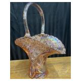 Vintage 1970s  "Daisy Dot" carnival Glass Basket.