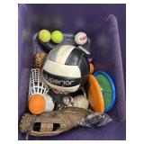 Bundle of soccer, baseball, tennis items and more.
