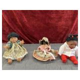 3 Pc. Vintage Style Dolls With Dark Hair