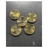 Set of 5 United States Sacagawea one-dollar