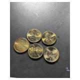 Set of 5 United States Sacagawea one-dollar