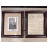 Antique, framed, handwritten letter dating back