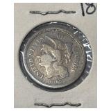 United States 1865 Three Cent Nickel.