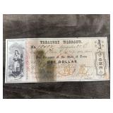 Texas 1862 Military Treasury Warrant for one