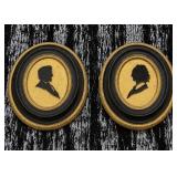 2 Antique Oval gilt wooden framed silhouettes of