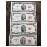 FOUR 1953 United States $2 Legal Tender Notes