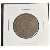 1847 USA Braided Hair One Cent Coin.