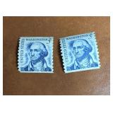 TWO 1966 5-cent George Washington stamps.