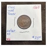 1863 USA Indian Head Civil War Token.