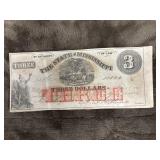 1864 Mississippi Three Dollar Confederate Civil