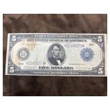 Series 1914 $5 Federal Reserve Note featuring a